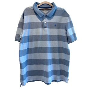 IZOD Mens Advantage Performance‎ Stretch Polo Shirt Blue Gray Stripe XL FLAW